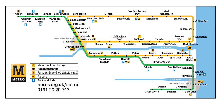 Map 1: The Tyne and Wear Metro network