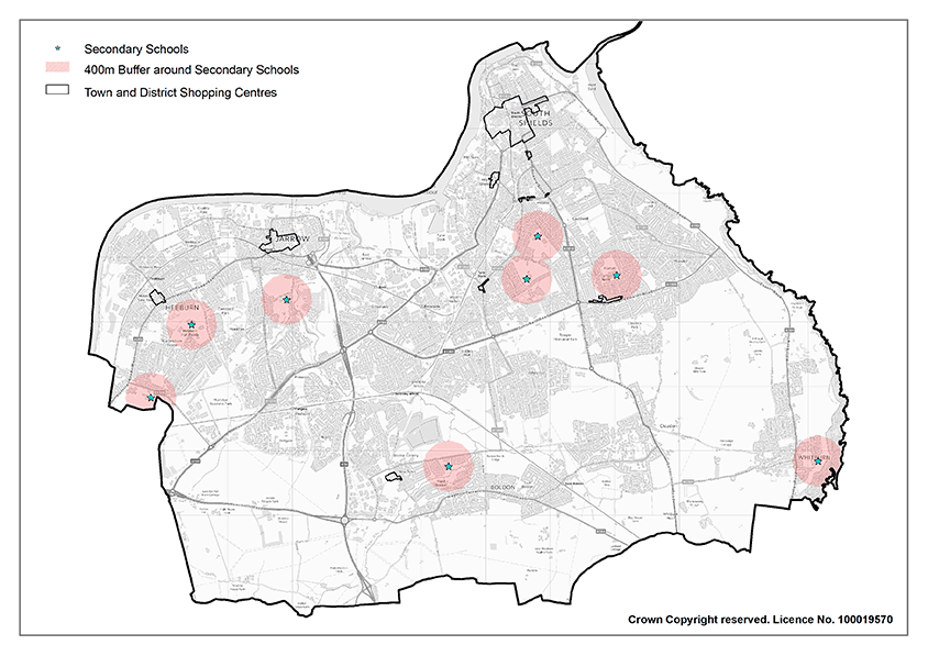 Map 26 Secondary Schools with 400m Buffer Zones from Entry Points