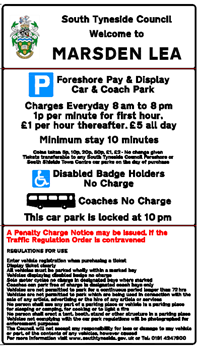 Example of sign at Pay and Display car park. 