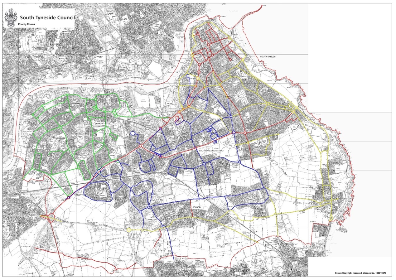 A map of gritting routes priority one