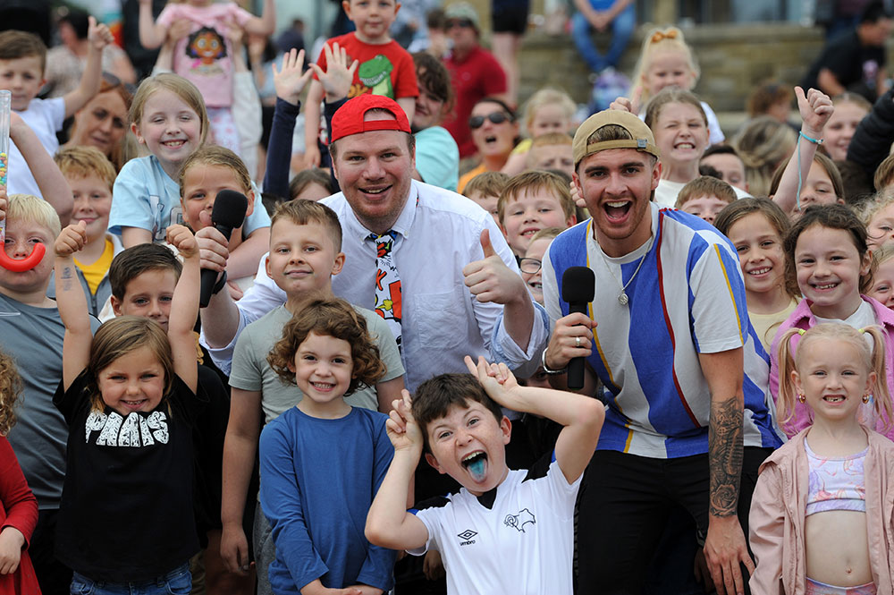 Crowds of children having fun at the Ampitheatre