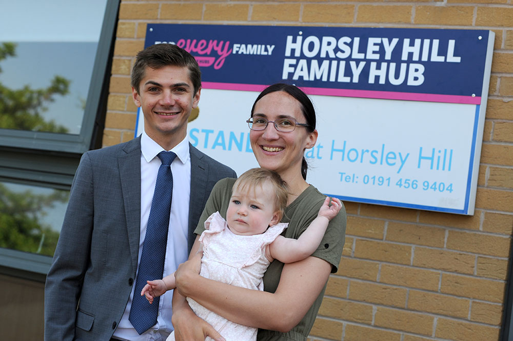 Cllr Ellison and parent Lauren Griffiths at Horsley Hill Family Hub