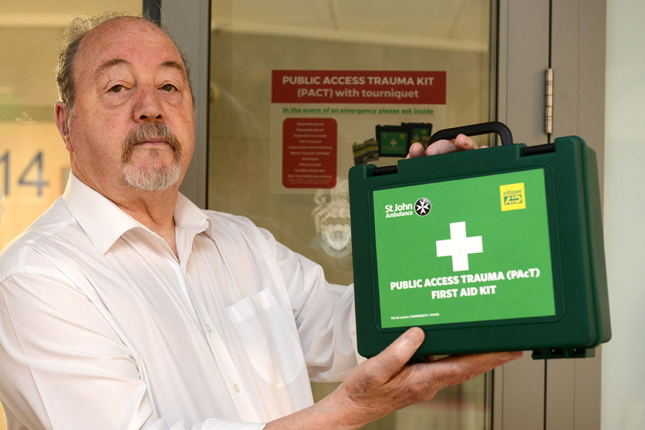 Cllr Jim Foreman and a trauma pack